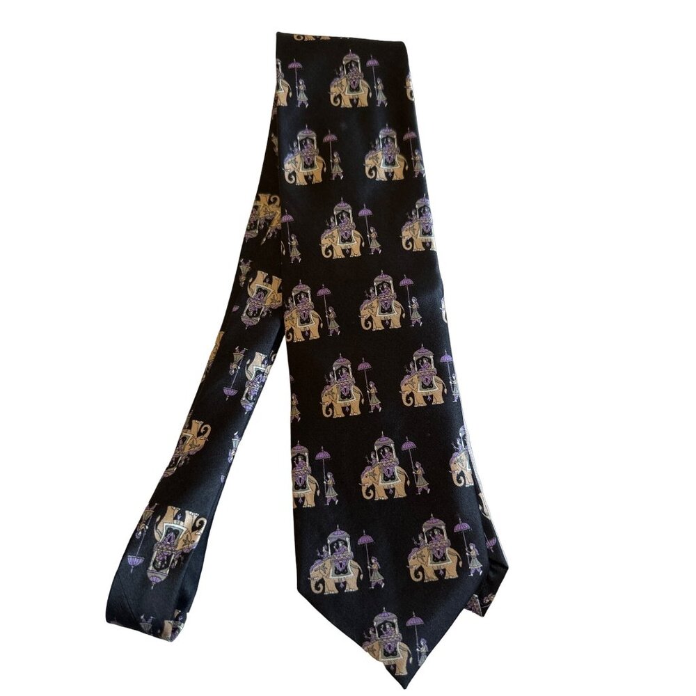 The Bombay Store Tie One Size Elephant King Parade Necktie Pure Silk